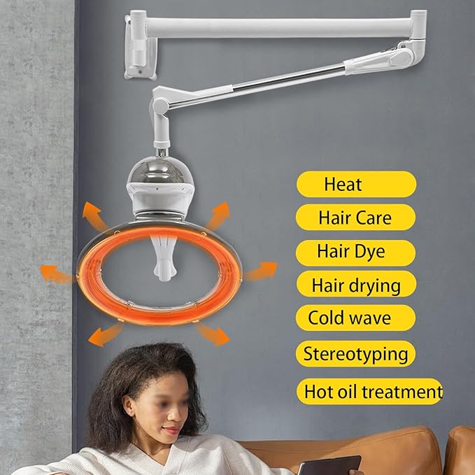 Hair Color Processor Orbiting Rotating Hair Processor | Hair Salon Color Processor Dryer | Hair Dryer Accelerator with Rolling Base | 6 Mode Salon Hair Conditioner/Perm | Grey
