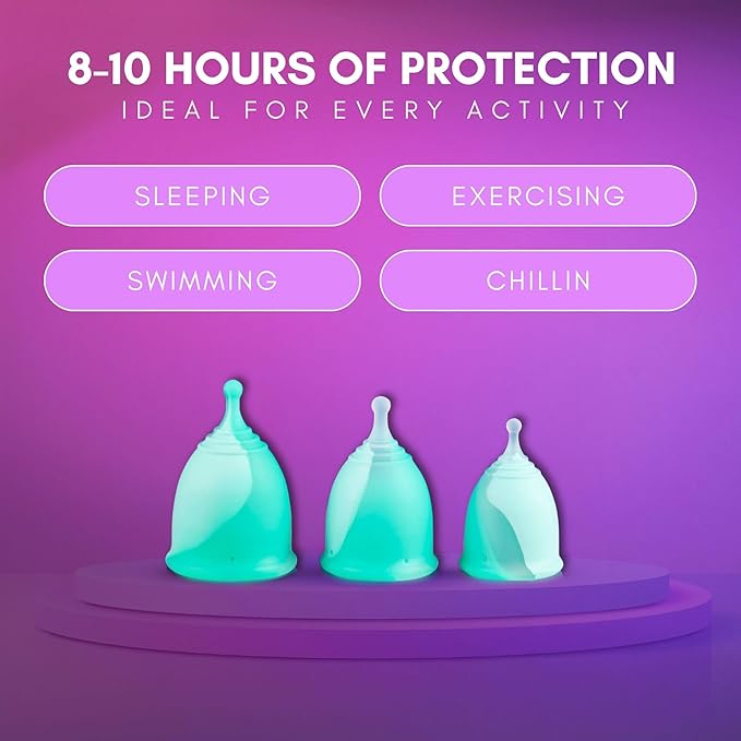 Reusable Menstrual Cup -100% Medical Grade Silicone - No Metals or Toxins - Soft &amp Comfortable Period Care - Leak Free - 10 Hours of Protection -Size B-Minted