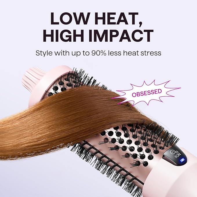 Wavytalk Thermal Brush Blowout Boost 1.5 inch Heated Round Brush for Blowout Look Dual Voltage Pink Sakura Tourmaline Ceramic Negative Ion Technology 5 Temperature Settings Less Damage