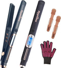 Titanium Flat Iron Straightener Digital Display to Accurately Control Temperature 1 Inch for Thick &amp Curly Hairs Professional Dual Voltage 500°F Fast Heating for Black Hair Friendly