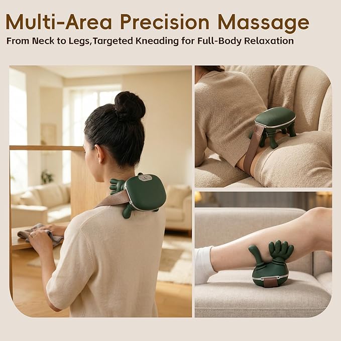 Neck Massager with Heat 4D Bionic Hand Massager Deep Tissue Neck and Shoulder Massager Portable Compact Design to Relieve Muscle Fatigue &amp Stiffness Green