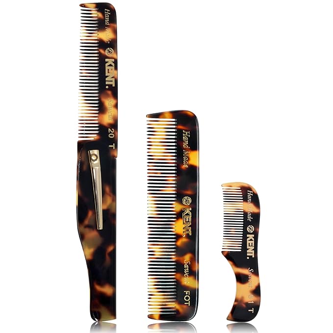 Kent Combs 20T 81T FOT for Men Beard Comb Set Folding Comb for Travel and Home Care Mustache and Mini Combs for Men Handmade Mens Beard Grooming Set