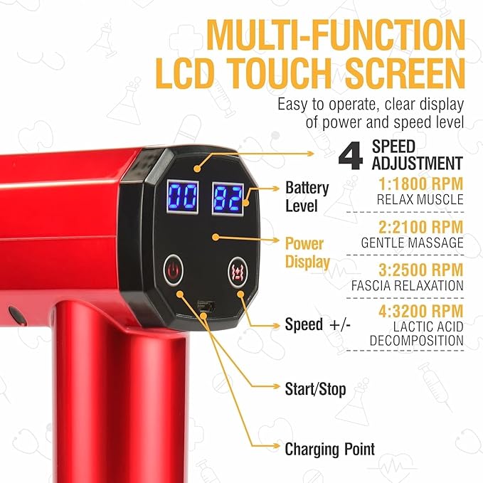 Portable Electric Body Massager Gun | Deep Tissue Percussion Massage Machine for Full Body Pain &amp Stress Relief | Cordless Rechargeable Quiet Handheld with 6 Specialized