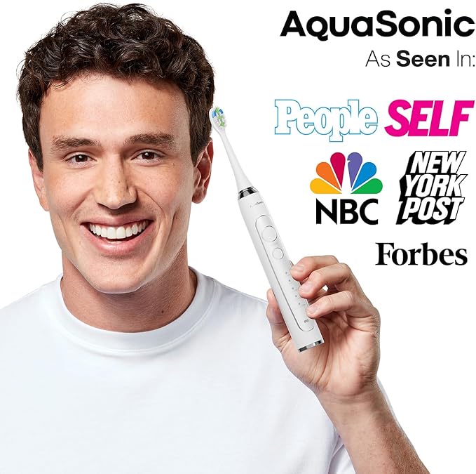 Aquasonic Vibe Series PRO – Ultra-Whitening Electric Toothbrush – 5 Modes &amp Smart Timers – Premium Travel Case &amp 6 Proflex Brush Heads – ADA Accepted Toothbrush (Optic White)