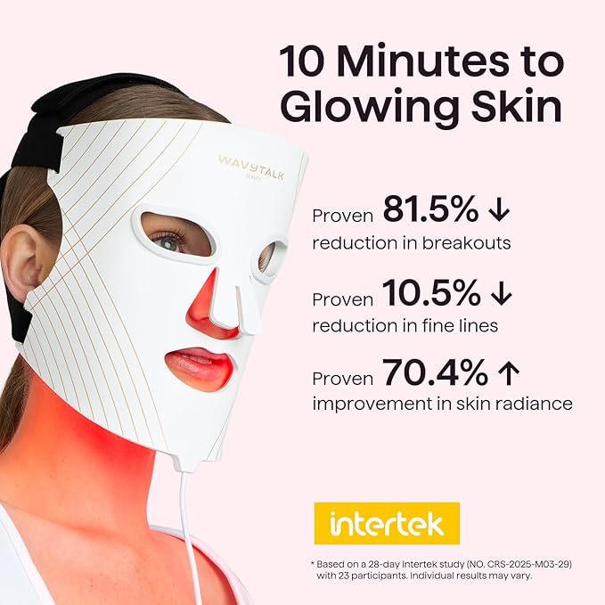 wavytalk Red Light Therapy Mask for Face Glow Time LED Face Mask Light Therapy for Anti-Fine Line Acne Treatment and Skin Rejuvenation with Red Near-Infrared Light Blue &amp Amber Light Therapy W