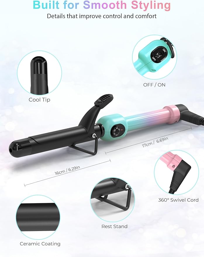 Professional 1 Inch Curling Iron with Clamp Hair Curler with Temp Dial 280-450°F Ceramic Coating for Long-Lasting Curls &amp Easy Styling Dual Voltage 100-240V