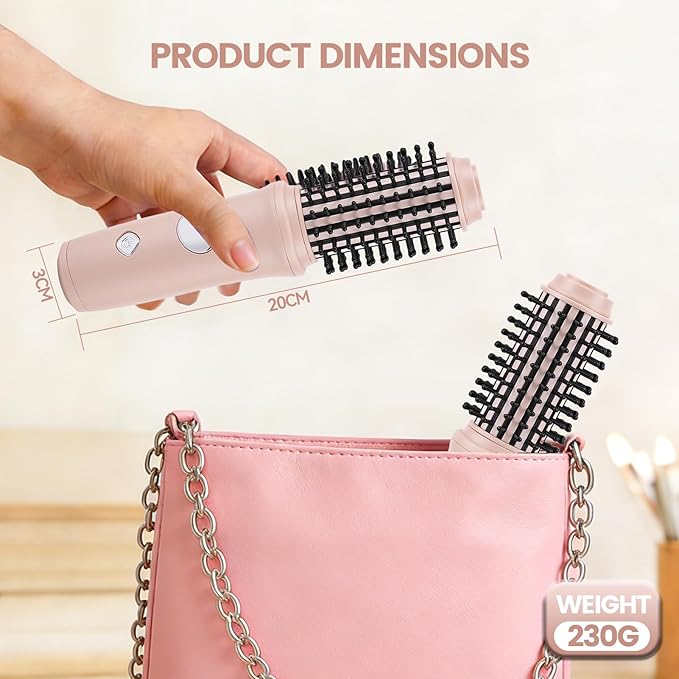 Cordless Curling Iron Brush for All Hairs Hot Hair Comb for Travel USB Recharged Ceramic Curling Wand Electric Heated Round Brush with 10 Temp Mini Dual Straightener Tools for Short Long Hairs