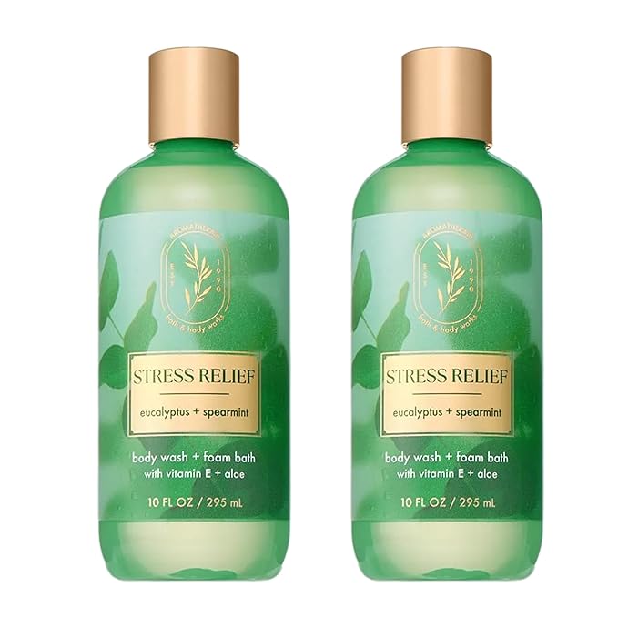Bath &amp Body Works Eucalyptus Spearmint Body Wash &amp Foam Bath Aromatherapy Cleanser with Vitamin E &amp Aloe Non-Drying &amp Gentle for Daily Use 10 fl oz - 2 Pack
