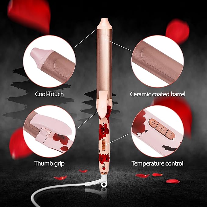 Savage Hair Curler Professional Curling Wand for Women Kyoto Design 1” inch Ceramic Plated Barrel PTC Heating Element 5 Temperature Settings 266° - 410° Auto Off 360° Swivel 9’ Foot ALCI Cord
