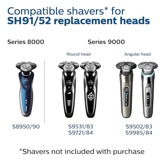 Philips Norelco Genuine SH91/52 Replacement Shaving Heads Compatible with Norelco Shaver Series S9000 and 9000 PrestigeLatest Version for Refreshed SH90/70SH98/70and SH98/80(Pack of 3)