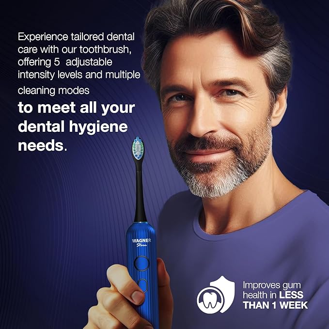 Wagner Stern VibroWave Plus Oscillation &amp Vibration Sonic Electric Toothbrush with 4 Brush Heads. IPX7 Waterproof.