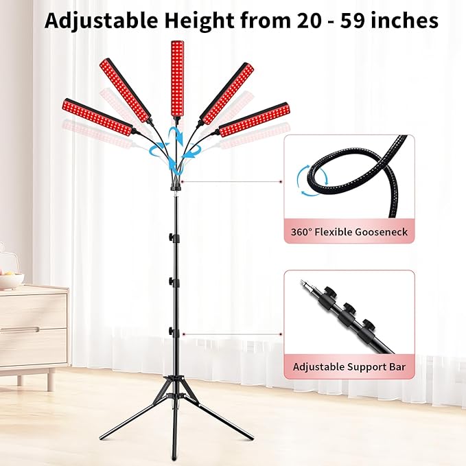 Red Light Therapy for Face Body 5 Heads Red Infrared Light Therapy Device 7Colors Full Body Red Light Therapy Devices 660nm and 850nm Near Infrared for FaceMuscleBodySkin
