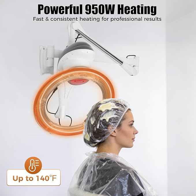950W Wall Mount Hair Treatment MachineOrbiting Rotating Hair Processor for Salon Home UseTime AdjustableProfessional Hair Care for Spa Family (Grey)