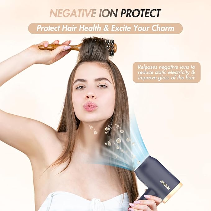 ANIEKIN Hair Dryer 1875 Watts Fast Drying Blow Dryer with Diffuser and Concentrator Compact Lightweight Hair Dryer for Women and Men