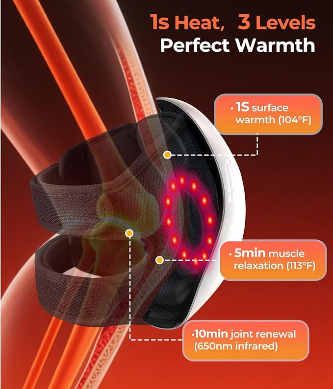 World's First 360° Knee Massager with 1-Second Heat - Cordless Red Light Therapy for Joint Comfort 3 Intensity Levels Perfect for Athletes Seniors &amp Active Adults