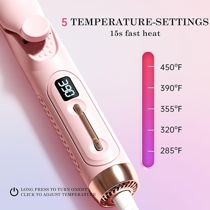 Hahahope Hair Straightener Curler 2-in-1: 1.25 Flat Iron for Women - Curling Wand 360° Airflow Cooling Vents Titanium Ionic for Less Frizz - 5 Temps &amp Auto Off Dual Voltage (Pink)