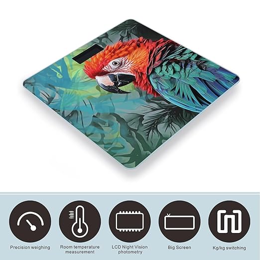 Colorful Parrot Bathroom Scale Rounded Smart Scale for Body Weight Automatic Power On/Off Weight Scales Accurate Bathroom Digital Scales for Pet Home Bedroom Kitchen