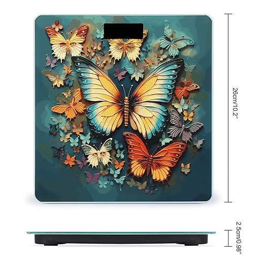 Colorful Butterfly Embroidery Paintings Digital Bathroom Scale for Body Weight with High Precision Digital Weighing Scale with BMI Clear LCD Display and Step-On Measures Weight Up to 180kg