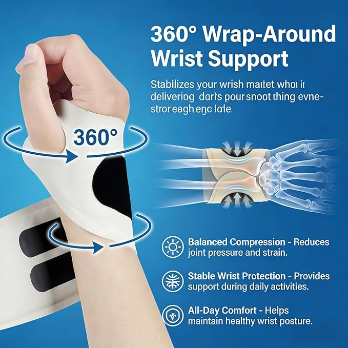 Wrist Massager for Carpal Tunnel Rechargeable Adjustable Electric Portable Cordless Hand Heating Pad with 8 Modes 30 Intensity Levels Detachable Magnetic Massage Unit for Hand Pain Relief(Navy blue)