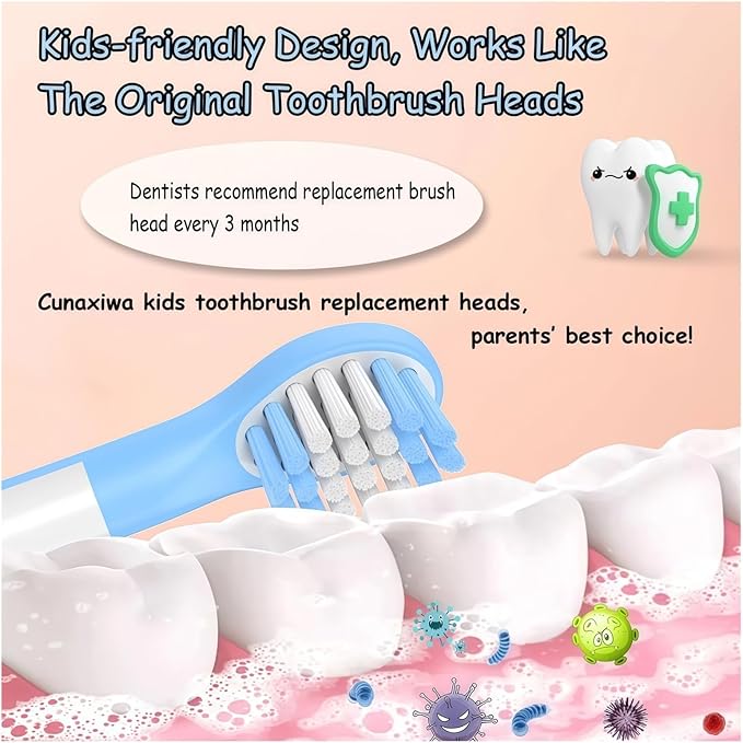 Kids Replacement Toothbrush Head Compatible with Philips HX6032/94HX6320HX6340HX6321HX6330HX6331 Replacement Brush Heads for 3-7 Years Old Kids (Mini Size)(4pcs Blue+4pcs Pink)