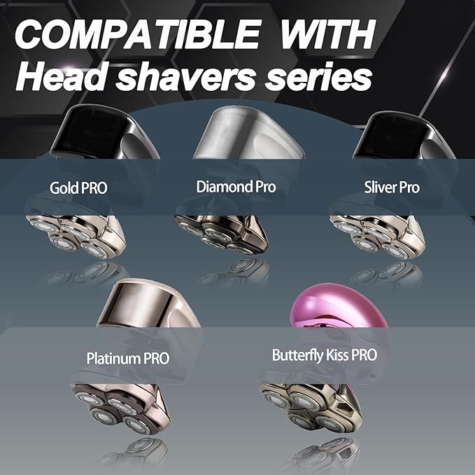 2Pack Pro 4 Shaver Replacement Heads for Skulls Pitbulls Series Gold PRO Silver PRO Platinum PRO Butterfly Kiss PRO Head Shavers Floating 4 Heads for a Fast Close and Smooth Shave.