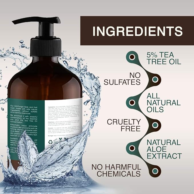 Tea Tree Oil Body Wash and Tea Tree Oil Body Wash with Mint - Helps Athletes Foot - Eczema - Toenail Fungus - Body Odor - For Hydrating Sensitive Skin