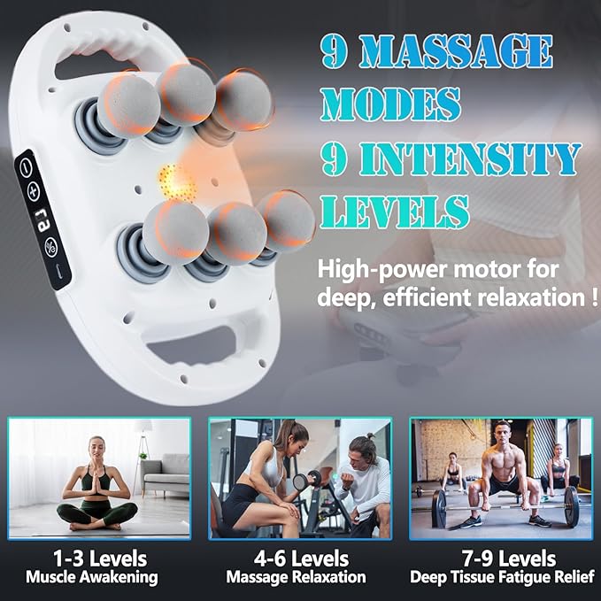 6 Head Massage Gun Deep Tissue with 9 Levels &amp 9 Modes Electric Massager Tool for Legs Arms Waist Back Buttocks - Full Body Muscle Pain Relief Ideal Gifts for Women Men Mom and Dad