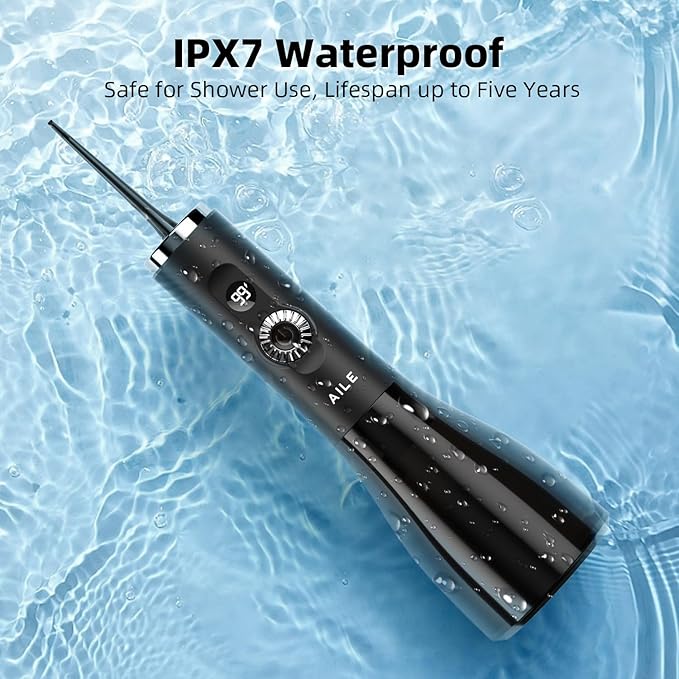 CVT Water Dental Flosser Teeth Pick: 300 ML Cordless Portable Water Flosser Pick for Teeth 100 Modes Rechargeable Oral Irrigator Travel IPX7 Waterproof Flossing Teeth Cleaning for Home - Black