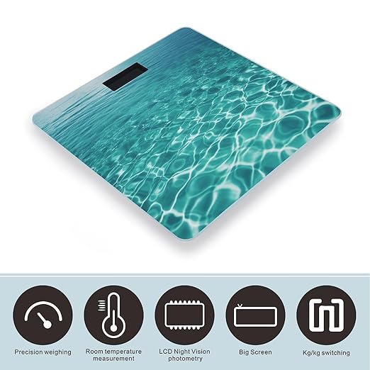 Blue Aqua Pool Water Scale for Body Weight Safe Rounded Corners Tempered Glass Digital Bathroom Scale LED Display 400lb Capacity Weight Scales with High Precision Sensors