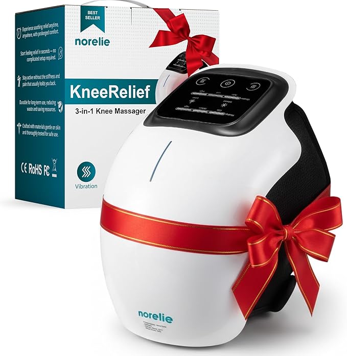 Norelie KneeRelief 3-in-1 Knee Massager Cordless with Heat Vibration and Red Light Therapy Adjustable Settings for Comfort and Mobility