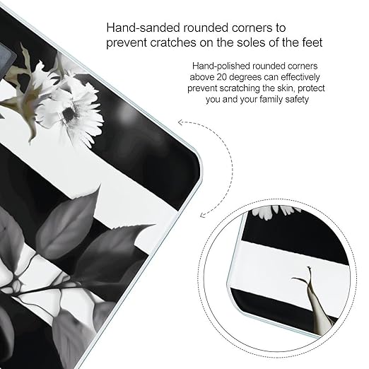 Black White Stripes Red Rose Flowers Bathroom Scale Weight Scale for Body WeightHighly Accurate Digital Weighing Machine Clear LED Display Digital Bathroom Body Scale 400lb/182kg
