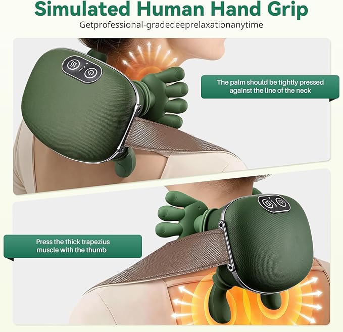 Neck and Shoulder Massager - Bionic Heated Massager Cordless Portable Electric Shiatsu Massager Deep Tissue 4D Kneading Massage Simulated Human fingers Design for Pain Relief and Muscle Relax