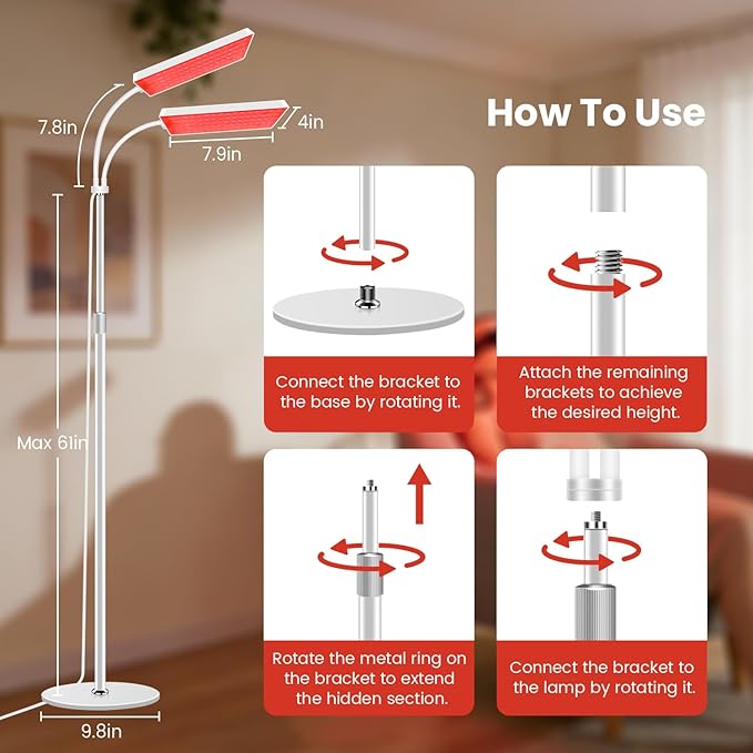 2 Head Red Light Therapy Lamp for Body and Face Use 3 in 1 Chip with 660nm Red Light and 850nm Near Infrared Light LED Red Light Therapy Device with 61 inch Adjustable Stand