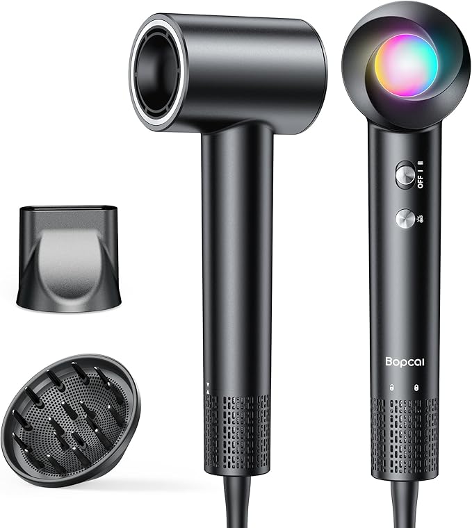 Ionic Hair Dryer with Diffuser - 160000RPM High-Speed Blow Dryer 500 Millons Ions Frizz Free Fast Drying for Women Lightweight Quiet Professional Dryer for Curly or Straight Styles Black
