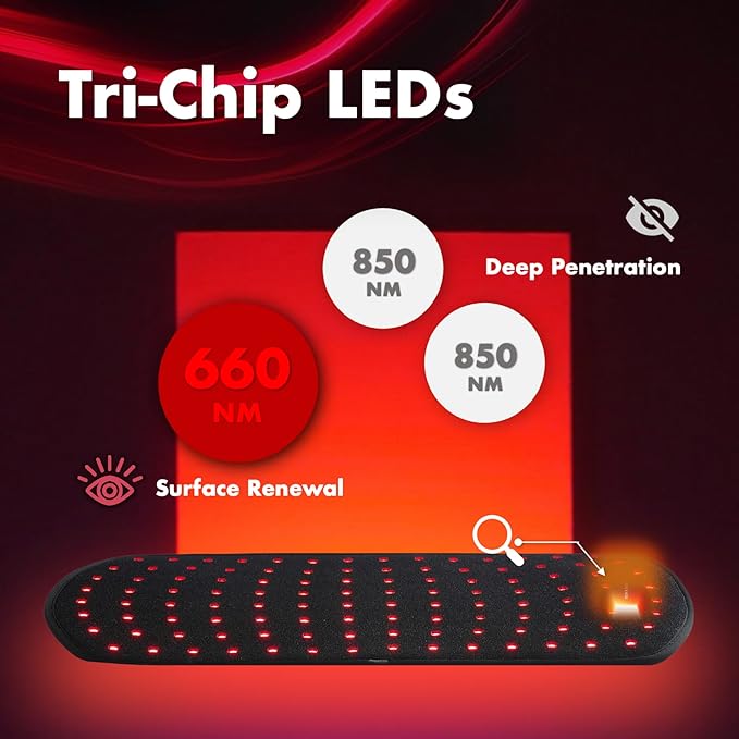 ALLOLO Red Light Therapy for Body 16.7*7.9 660nm &amp 850nm Infrared Red Light Therapy Belt with Pulse for Back Waist 3-in-1 LED Bead with Controller Timer Gift for Women Men