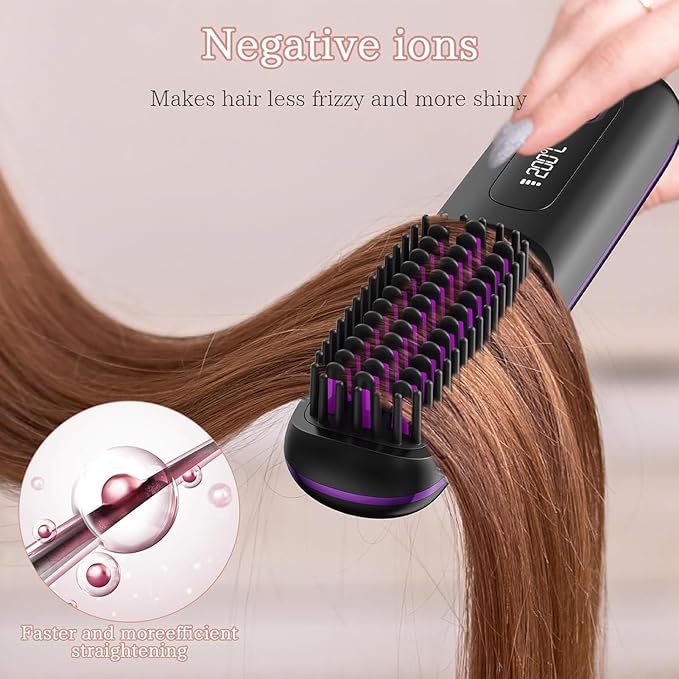 Straightener Brush - Hair Styling Comb Travel Hair Straightener LED Screen Controller Brushes Professional Styling Tool Portable Wet Dry Device for Home Beach Salon Trip Grooming