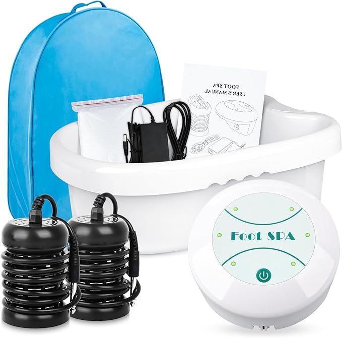 Ionic Foot Bath Detox Machine Portable Foot Detox Machine Ion Cleanse Bath System with Stroage Bag 100 Spa Liners Spa at Home Detox