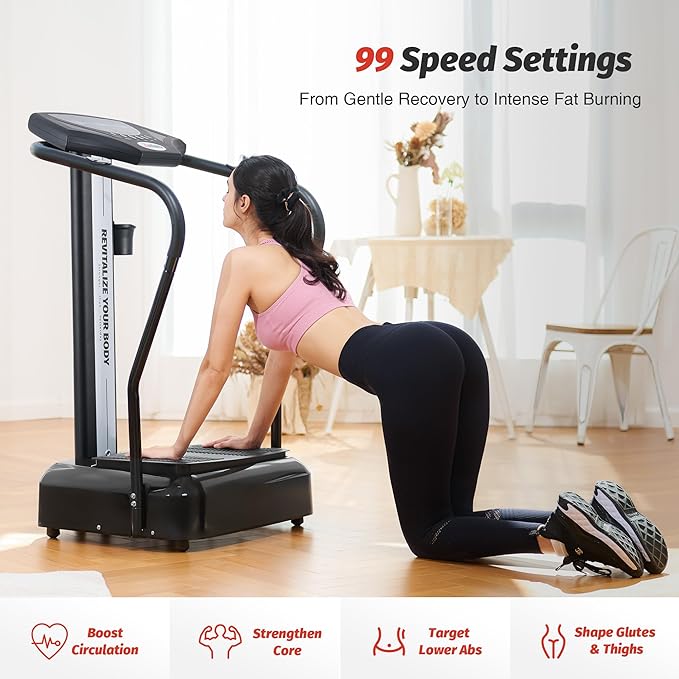 ZELUS Vibration Plate Exercise Machine with Handles Vibration Plate for Lymphatic Drainage with 2 Resistance Bands (3 Preset Modes 99 Levels)