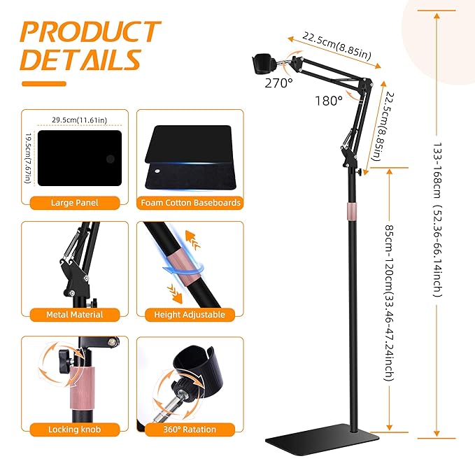 Hair Dryer Stand 1.68M Height Adjustable Hands Free Blow Dryer Holder with Heavy Base 360 Degree Rotating Work with 99% Dryers Gift for Mom Elder Frozen Shoulder - Black