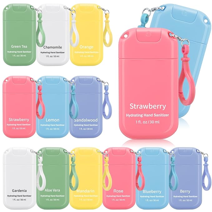 24 Pack Mini Hand Sanitizer Spray with Keychain Hand Sanitizer Mist Travel Size Bulk for Gym Purse Backpack Scent Moisturizing Hydrating Thank You Appreciation Gift for Employee Coworker Teacher
