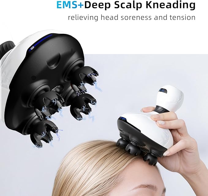 Electric Scalp Massager EMS Stimulation Head Massager with Mutlti-Modes Vibration &amp Waterproof Held Portable Head Scratcher Massager for Hair Growth Deep Clean and Stress Relax