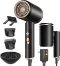 Foldable Portable Ionic Hair Dryer 1600W - Compact Mini Blow Dryer with Diffuser Concentrator &amp Comb Nozzle Intelligent Temperature Control Low Noise for Home Salon &amp Travel (Black)