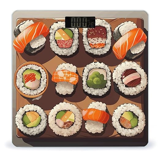 Many Sushi Food Bathroom Scale Automatic Power On/Off Body Scales LCD Backlight Display Square Digital Scale Rounded Corners Bathroom Scales for Home Bedrooms