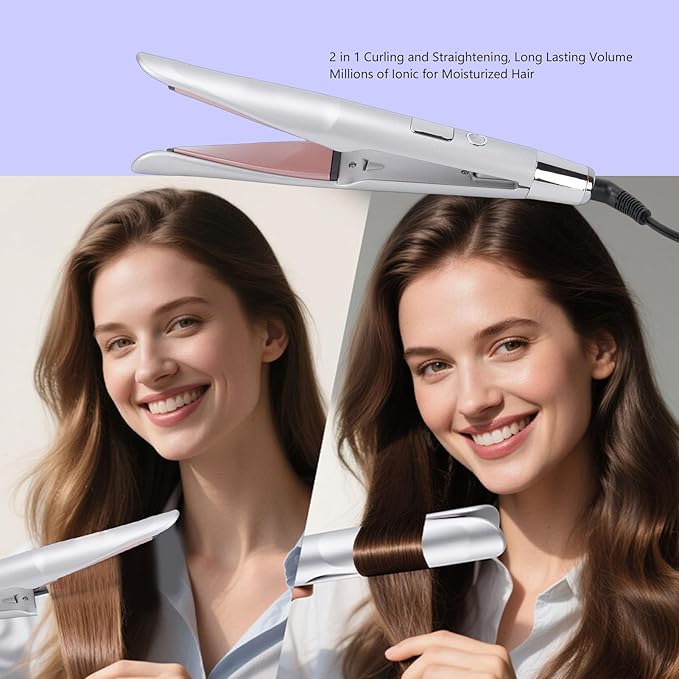 ZJchao Twist Flat Iron Hair Straightener and Curling Iron Professional 2 in 1 with LED Display 11 Temp Settings 360 Swivel Cord for Women Men All Hair Types ABS Material (US Plug)