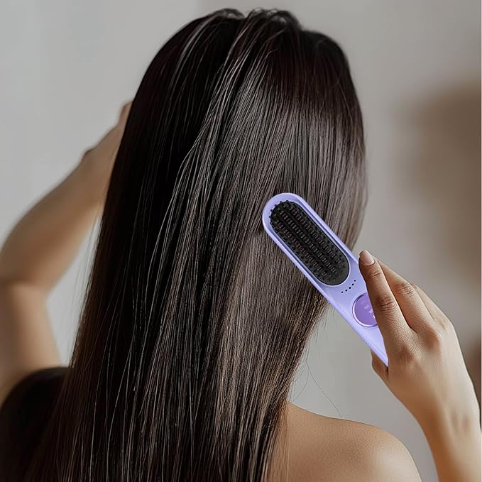 Cordless Hair Straightener 9-Level Portable Brush 35w Straightening Brush with Fast Heating Lightweight Hair Straightener with Quick Heat Design Home Salon Tool for Travel and Commuting