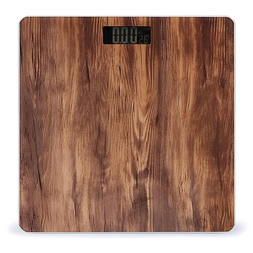 Brown Wood Grain Bathroom Scale for Body Weight LCD Display Digital Bathroom Scale Tempered Glass Bathroom Weight Scales Fashion Smart Scales for Home Bedroom 400 Lb