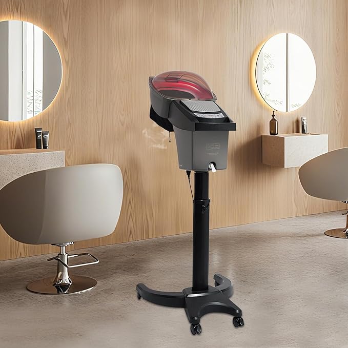 7 Light Standing Hair Steamer 700W Multi-Function Hair Salon Steamer with 4 Wheels and Water Tank Adjustable Height Hooded Hair Steamer for Home Barber Stores Beauty Stores (Black)