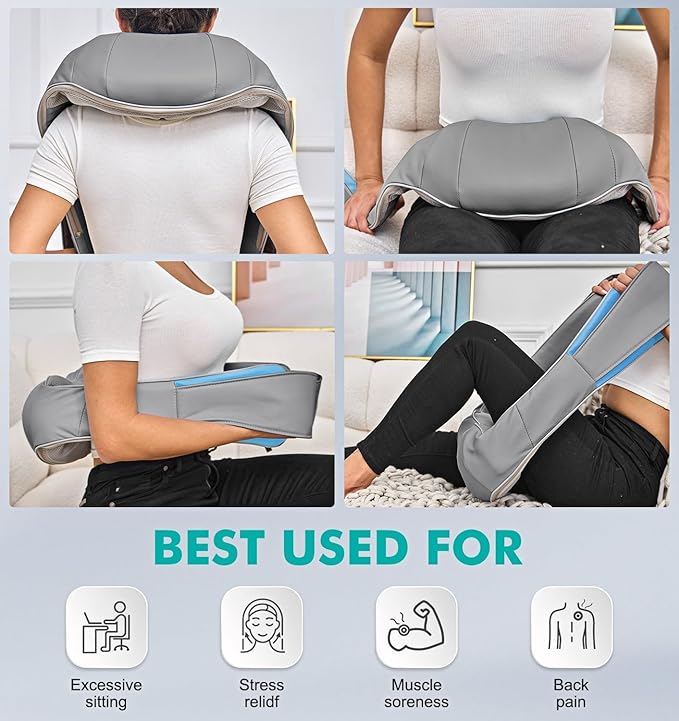 Shiatsu Neck and Back Massager with Heat Deep Tissue 4D Kneading Massage Pillow for Neck Back Shoulder Leg Body Muscle Pain Relief Use at Home Office Car