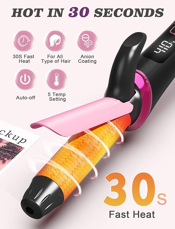 Mini Curling Iron for Travel110~240V Dual Voltage with European Plug AdapterSmall Curling Iron for Short HairTiny Curling Irons for WomenAnti-Scald CoverAuto-Off5 Temp Digital Settings1 Inch