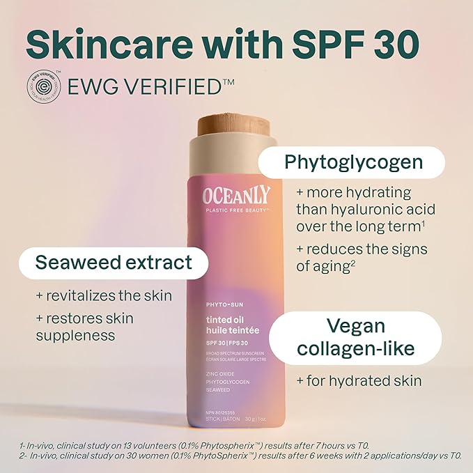 ATTITUDE Oceanly Tinted Oil Stick with SPF 30 EWG Verified Plastic-Free Broad Spectrum UVA/UVB Protection with Zinc Oxide Universal Tint Unscented 1 Ounce